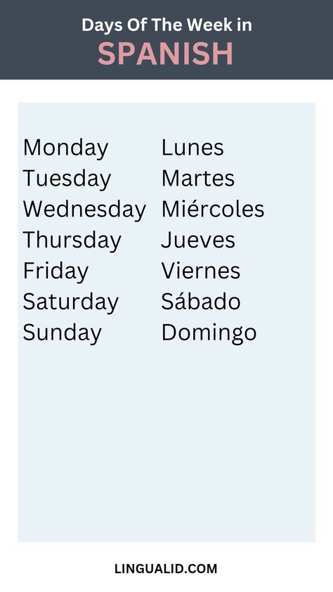 Days of the week in Spanish Spanish Class Aesthetic, Days In Spanish, Spanish Seasons, Seasons In Spanish, Spanish Aesthetic, Months And Seasons, Useful Vocabulary, Spanish 101, Useful Spanish Phrases