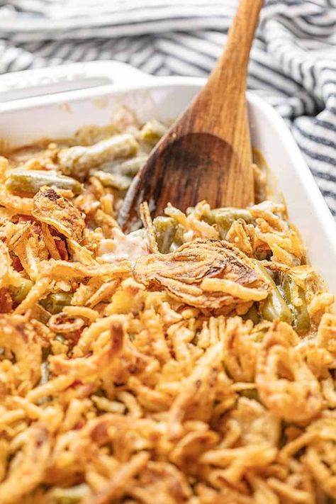 Easy Green Bean Casserole (No Cream of Mushroom!) Easy Green Bean Casserole, Pasta With Green Beans, Healthy Green Bean Casserole, Casserole Ideas, Healthy Green Beans, Best Green Bean Casserole, Homemade Green Bean Casserole, Green Bean Casserole Easy, Pasta Casserole Recipes