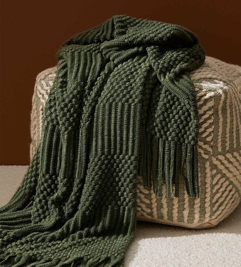 Living Dining Room Ideas, Brown Throw Blanket, Green Throw Blanket, Cherry Red Color, Green Blanket, Bed Scarf, Wool Textures, Green Throw, Fur Throw Blanket