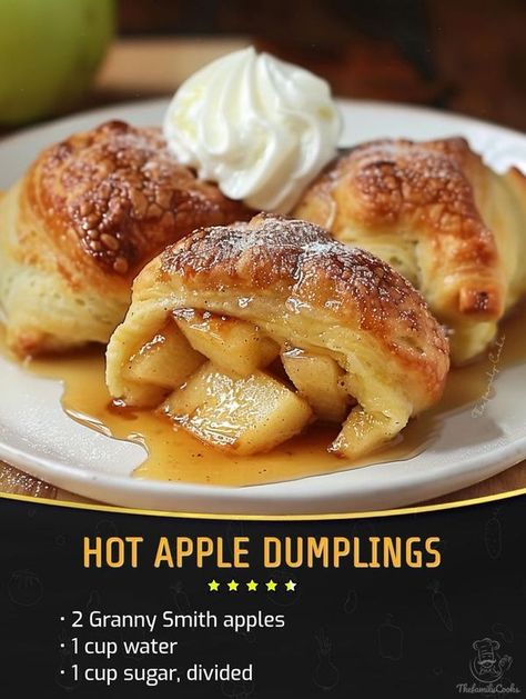 Family Cookbook Recipes | Prepare to fall in love with the irresistible charm of these Hot Apple Dumplings, a simple yet sophisticated dessert that promises to warm your heart ... | Facebook Hot Apple Dumplings, Watermelon Jam, Fried Bologna, French Toast Muffins, Apple Dumplings, Chicken Gyros, Food Tech, Family Cookbook, Flaky Crust