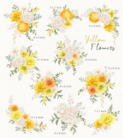 Yellow Rose Wedding, Yellow Flowers Bouquet, Yellow Rose Bouquet, Poster Text, Rose Clipart, Watercolor Flower Art, Etsy Wedding Invitations, Green Watercolor, Watercolor Rose