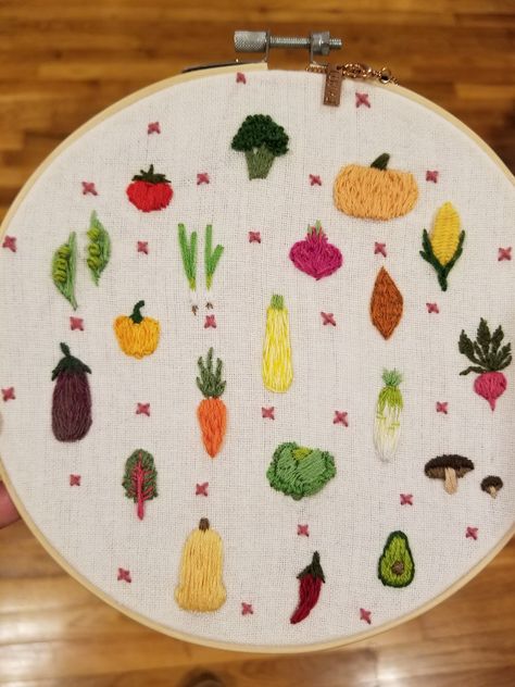 Potato Embroidery, Veggie Embroidery, Garlic Embroidery, Vegetable Embroidery, Pickle Embroidery, Embroidery Veggies, Embroidered Vegetables, Food Embroidery, Vegetable Embroidery Patterns