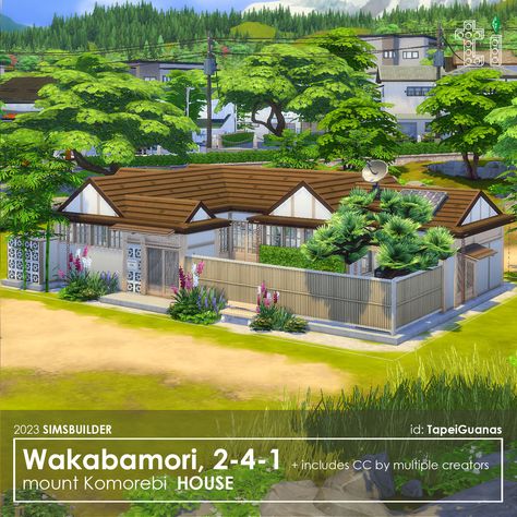 One-story house Wakabamori, 2-4-1 Mount Komorebi. Plot size: 20x15. No CC. Download link in biо. 🍒My ID in the game: TapeiGuanas #thesims4 #ts4 #ts4cc #ts4mm #ts4lots #ts4interiors #ts4build #sims4 #sims4interior #sims4build #sims4lot One Story House, One Story Homes, Sims 4 Build, First Story, Ts4 Cc, Story House, The Sims4, Sims 4, The Game