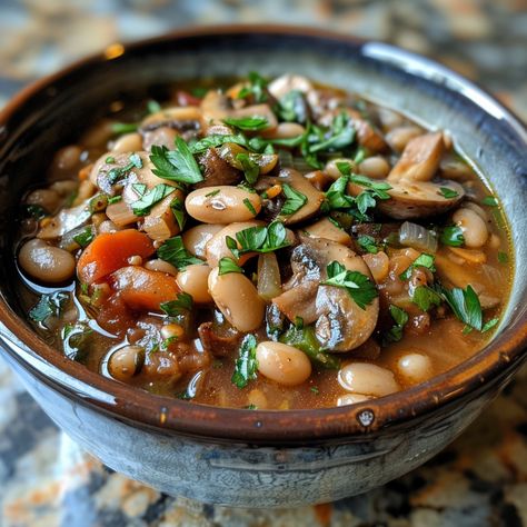 Earthy Mushroom and White Bean Stew Copycat Olive Garden Alfredo, White Bean Stew, Mushroom Stew, Canned Mushrooms, Bean Stew, Hearty Stews, Portobello Mushroom, Berry Smoothie, White Bean