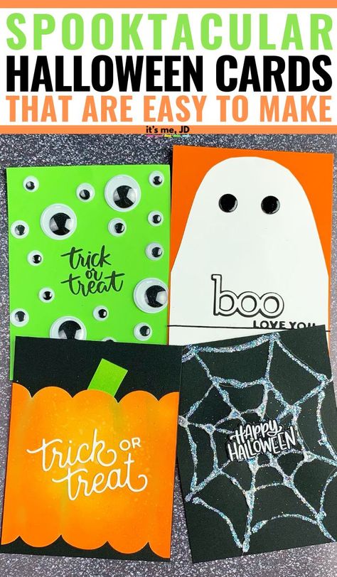 Easy DIY Halloween Cards To Make With Minimal Supplies #halloween #halloweendecor #halloweendecorations #halloweencards #handmadecards #halloweencrafts Free Printable Halloween Cards For Kids, Halloween Cards Handmade Ideas Easy, Halloween Cards To Make, Happy Halloween Cards, Halloween Cards Diy, Halloween Greeting Cards, Classroom Halloween, Papercrafting Ideas, Diy Holiday Cards