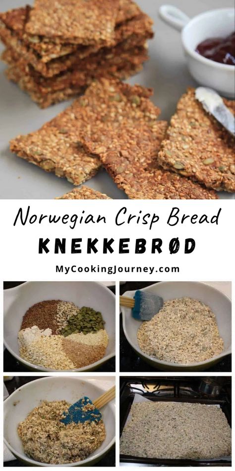 This Norwegian Crisp Bread | Knekkebrød, is a wonderful hard bread loaded with whole grains and seeds. Great for snacking and for energy boost. #bread #norwegianbread #crispbread  @mycookinjourney | mycookingjourney.com Norwegian Crackers Recipe, Norwegian Seed Crackers, Crisp Bread Recipe, Norwegian Crispbread Recipe, Hard Bread Recipe, Norwegian Bread Recipes, Crispy Bread Recipe, Nordic Snacks, Norwegian Crispbread