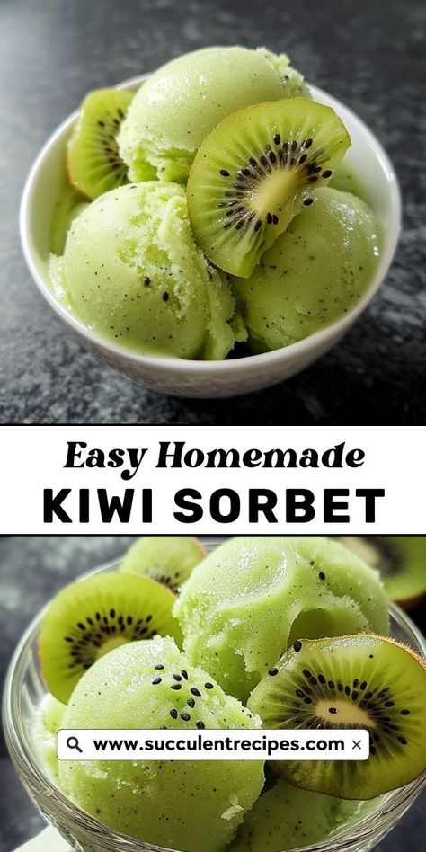 Dairy-free and bursting with fresh kiwi flavor, this Vegan Kiwi Sorbet is a refreshing treat you’ll love making again and again. Frozen Kiwi Recipes, Christmas Sorbet, Kiwi Dessert Recipes, Recipes With Kiwi, Kiwi Sorbet Recipe, Kiwi Recipes Dessert, Kiwi Recipe, Kiwi Sorbet, Kiwi Dessert