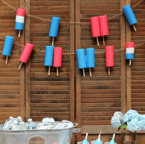 Get some red, white, and blue pool noodles and make some cute 4th of July decorations. #recycle #recycledcrafts #poolnoodles #4thofjuly #4thofjulydecoration #homedecor #craftgossip Pool Noodle Crafts, Popsicle Party, End Of Year Party, Recycled Crafts Kids, Back To School Party, Pool Noodle, Pool Noodles, End Of School Year, 4th Of July Decorations