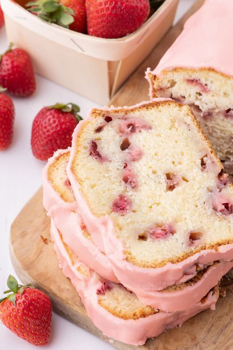 Pink Pound Cake, Strawberry Sweet Bread, Strawberry Pound Cake Recipes, Baumkuchen Recipe, Strawberry Pound Cake Recipe, Soccer Fundraiser, Cherry Pound Cake, Pink Strawberry Cake, Strawberry Bread Recipes