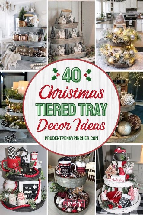 Tray Christmas Decor, Christmas Tray Decor, Christmas Trays, Tiered Tray Christmas, Tray Decor Ideas, Tray Decor Christmas, Farmhouse Tiered Tray, Christmas Tiered Tray, Diy Christmas Tree Topper