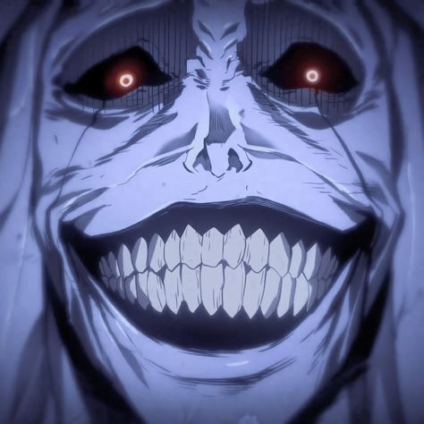 Statue Of God Anime, Devious Smile Anime, Evil Pfp Anime, Solo Leveling Smiling Statue, Evil Smirk Anime, Smiling Anime Pfp, Anime Smiling Face, Evil Anime Face, Anime Scary Smile