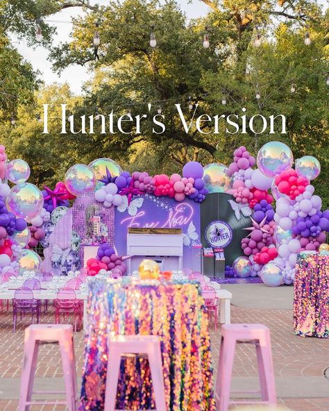 Macy Lima | Decorations | Hunter’s Version of TS party 💜 . Welcome 2024… this was the party that y’all went nuts for. The first reel I did for it has an… | Instagram Eras Party Theme, Eras Tour Party Decor, Taylor Swift Birthday Decor, Speak Now Party, Preppy Birthday Ideas, Taylor Swift Party Decorations, Backyard Movie Night Party, Swiftie Party, Swiftie Birthday