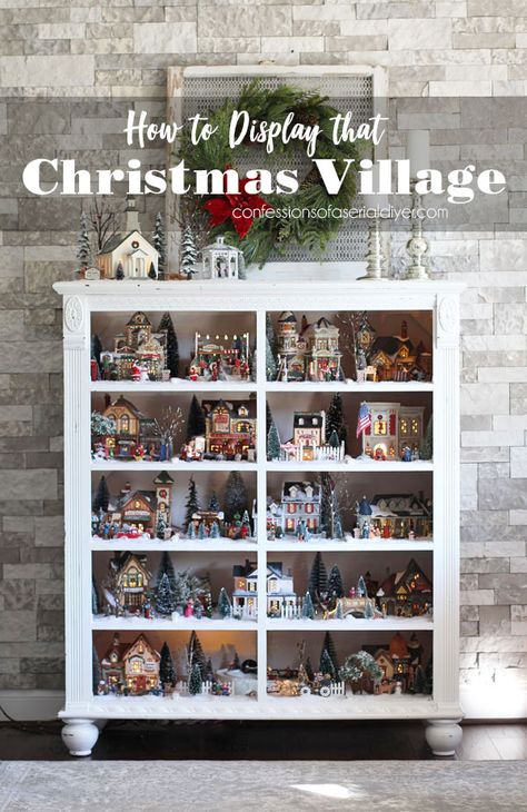 Dickens Village Display, Christmas Tree Village Display, Diy Christmas Village Displays, Christmas Tree Village, Christmas Village Sets, Diy Christmas Village, Christmas Village Houses, Christmas Village Display, Village Display