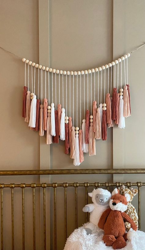 Tassel Garland Boho Nursery Nursery Decor Girl Nursery Decor Nursery Garland Above Crib Decor Above Crib Garland Bead Garland - Etsy Canada Rust And Blush Nursery, Macrame Wall Hanging For Nursery, Over The Crib Decor Girl, Farmhouse Boho Nursery, Wood Bead Wall Decor, Boho Beads Decor, Homemade Tassel Garland, Boho Wall Decor Nursery, Craft With Wooden Beads