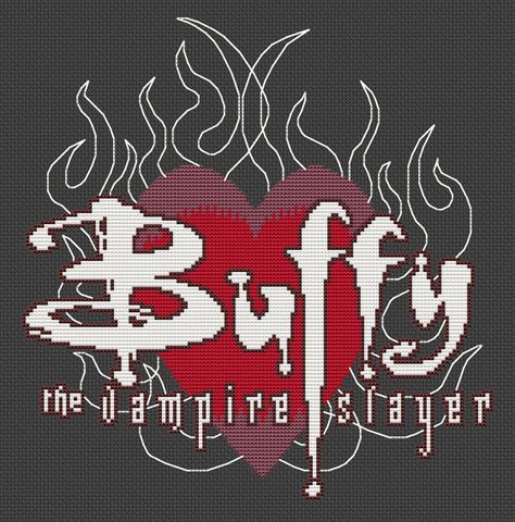 Buffy Cross Stitch Kit - Complete Charted Kit  -  Buffy The Vampire Slayer Flame Logo Stitch Pics, Flame Logo, Stitch Witchery, Crochet Graph, Halloween Cross Stitch Patterns, Pixel Crochet, Pixel Art Grid, Completed Cross Stitch, Crochet Clothes Patterns