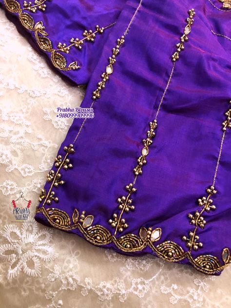 Royal Blue Blouse Designs Pattu, Violet Colour Maggam Work Blouses, Dark Blue Aari Work Blouse, Maggam Work Blouse Designs Latest For Pattu Sarees Simple, Purple Blouse Work Designs, Purple Blouse Designs, Simple Maggam Work Blouses Latest, Simple Latest Maggam Work Designs, Violet Blouse