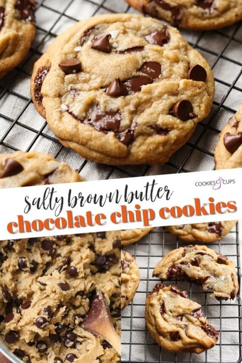 Best Brown Butter Chocolate Chip Cookies, Brown Butter Cookies Recipe, Chocolate Chip Cookies Brown Butter, Salty Chocolate Chip Cookies, Work Desserts, Browned Butter Chocolate Chip Cookies, Bakery Style Chocolate Chip Cookies, Easy Delicious Cookies, Best Chocolate Chip Cookies Ever