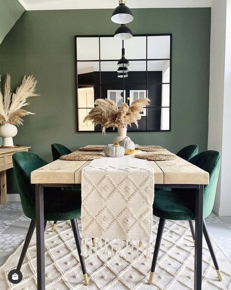 Farrow Ball Green, Wall Dining Table, Moody Green, Boho Dining Room, Green Dining Room, Paint Mixing, Dining Room Style, Room Styles, Rustic Dining Room