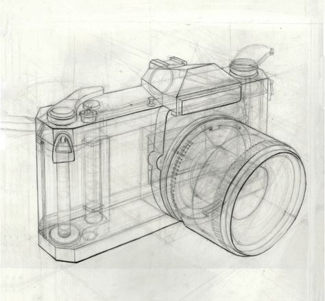 Camera Drawing Sketches, Camera Sketch, Analytical Drawing, Camera Drawing, Perspective Drawing Lessons, Animation Art Sketches, Object Drawing, Industrial Design Sketch, Perspective Art