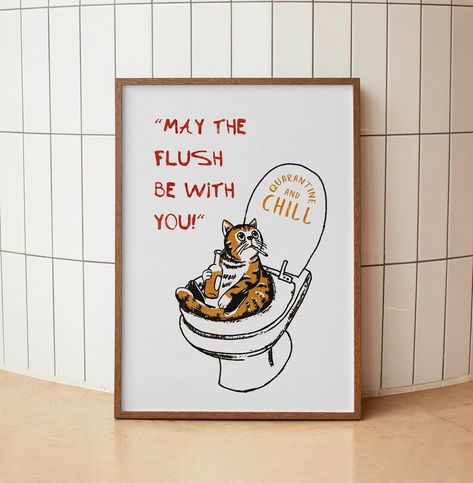 Bathroom Wall Art Funny Poster, May the Flush Be With You Quote Bathroom Wall Art Digital Print, Guest Bathroom Decor, Cat on the Toilet - Etsy Turkey Funny Bathroom Quotes, Bathroom Decor Guest, Toilet Quotes, Guest Wc, Toilet Wall Art, Bathroom Quotes Funny, Guest Bathroom Decor, Funny Bathroom Art, Bathroom Quotes