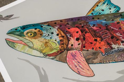 ROARING FORK RAINBOW TROUT limited edition paper print | Dolan Geiman Trout Swimming, Dolan Geiman, Trout Art, Pewabic Pottery, Swimming Underwater, Wood Gallery Frames, Cabin Art, Colorado Artists, Metal Wall Sculpture