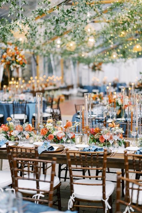 Michelle Leo Events: Utah Wedding Planners Fall Estate Wedding, Fall Wedding Italy, Light Blue And Orange Wedding Theme, September Wedding Colors Blue, Blue And Orange Fall Wedding, Fall Wedding With Blue, Fall Theme Wedding, Orange And Blue Wedding, Blue Orange Weddings