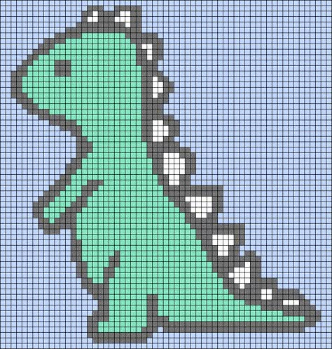 Tapestry Crochet Dinosaur Pattern, Alpha Patterns Crochet Dinosaur, Dinosaur Crochet Grid, Dinosaur Tapestry Crochet, Alpha Patterns Dinosaur, Dinosaur Grid Pattern, Dinosaur Knitting Chart, Dinosaur Alpha Pattern, Pixel Art Dinosaur