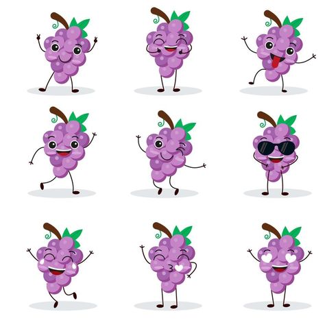 Cute happy grape character. Funny fruit emoticon in flat style. Fruit Character, Grapes Fruit, Funny Fruit, Vector Technology, Cute Happy, Flat Style, Fashion Flats, Grapes, Vector Free