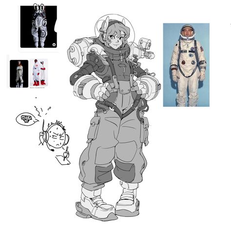 Space Jumpsuit Concept Art, Space Helmet Concept Art, Space Uniform Design, Mecha Aesthetic Outfit, Astronaut Oc Art, Space Suit Illustration, Futuristic Fashion Concept Art, Jumpsuit Character Design, Astronaut Outfit Drawing