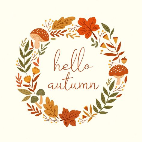 Fall Wreath Illustration, Autumn Wreath Illustration, Autumn Wreath Drawing, Autumn Vector Illustration, Fall Wreath Drawing, Hello Autumn Illustration, Autumn Design Graphic, Autumn Graphic Design, Autumn Leaves Embroidery