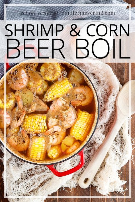 Shrimp Beer Boil - Quick and easy shrimp boil combines potatoes, corn and shrimp with cajun seasoning to create a delicious one pot meal. Easy Shrimp Boil, Shrimp Boil Recipe, Easy Main Dishes, Boiled Food, One Pot Meal, Shrimp Boil, Easy Shrimp, Beer Recipes, Cajun Seasoning