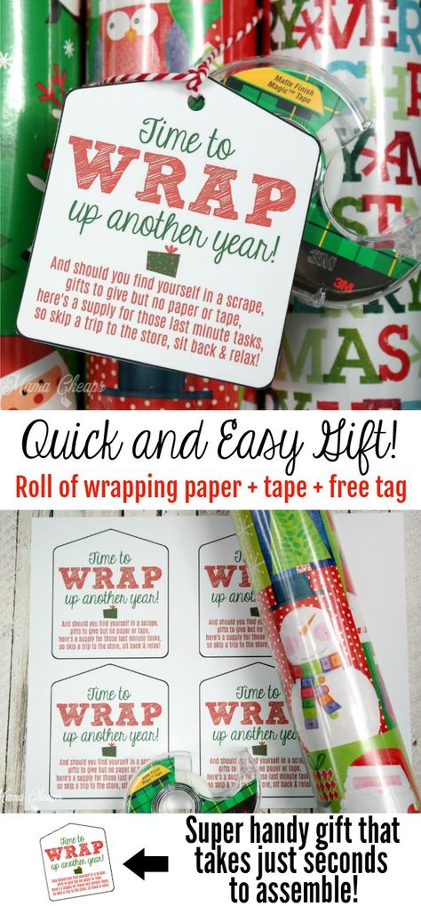 I have the easiest, but awesome-est, last minute gift idea.  With a printable tag, of course! Print the tag, tie the tag and a roll of tape to a roll of wrapping paper.  DONE. Get the tag: https://www.mamacheaps.com/2017/12/wrapping-paper-easy-last-minute-gift-idea.html Diy Christmas Wrapping Paper, Diy Gifts Last Minute, Christmas Wrapping Diy, Christmas Snack, Christmas Neighbor, Neighbor Christmas Gifts, Appreciation Ideas, Free Printable Gifts, Free Printable Gift Tags