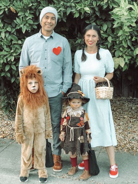 Wizard If Oz Costumes Family, Wizard Of Oz Family Costume Diy, Wizard Of Oz Costume Wizard, The Wizard Of Oz Family Costumes, Family Halloween Costumes Wizard Of Oz, Lion Family Costume, Family Scarecrow Costumes, Wizard Of Oz Family Costume Ideas, Wizard Of Oz Costume Ideas Family