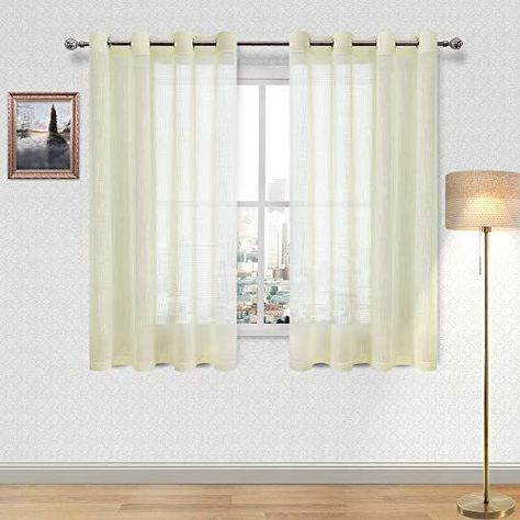 Pale Yellow Curtains, Half Window Curtains, Scandinavian Curtains, Window Bedroom, Farmhouse Window Treatments, Curtains Sheer, Blackout Window Treatments, Cream Curtains, Cute Curtains