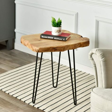 You could win this WELLAND Live Edge Side Table with Hairpin Legs by entering out $200 Amazon Giftcard Giveaway! See the website for entry details and deadlines! | Junebug Weddings Small Living Room Ideas With Tv, Live Edge Side Table, Tree Stump Coffee Table, Stump Coffee Table, Tall Side Table, End Table Wood, Unique Side Table, Small Living Room Layout, Small Nightstand