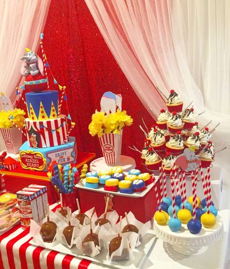 Dumbo Big Circus Baby Shower  | CatchMyParty.com Dumbo Party Ideas, Dumbo Baby Shower Theme, Circus Baby Shower Theme, Carnival Birthday Theme, Dumbo Birthday Party, Dumbo Birthday, Carnival Baby Showers, Circus 1st Birthdays, Circus Birthday Party Theme