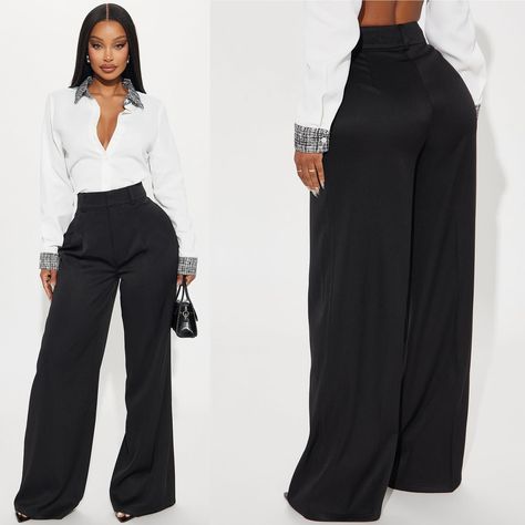 Boss lady wide leg trouser Sizes- xs-3x Price- 50k N.B- prices are subject to change due to the unstable exchange rate Brand- FASHIONNOVA Dm/Whatsapp to order ————————————— #abujaboutique #abujababes Official Trousers For Ladies, Official Outfits For Women, Bas Large, Outfit For Church, Boss Chic, Boss Outfit, Trousers Women Wide Leg, Style Pantry, Trouser Outfit