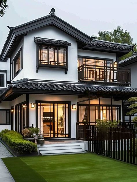 Asian Style House Exterior, Asian Style House, Houses In Japan, Unique House Design, Unique Houses, Front Elevation, House System, Future Plans, Asian Style