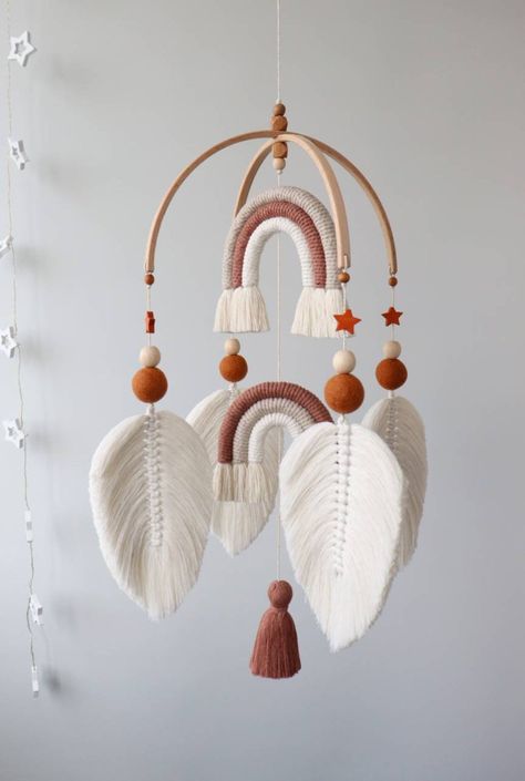 Space of the Week: Plant Pro Hilton Carter Created the Dreamiest Baby Nursery Macrame Baby Mobile, Macrame Workshop, Mobile For Crib, Forest Nursery Decor, Bright Nursery, Simpul Makrame, Pola Macrame, Rainbow Mobile, Macrame Baby