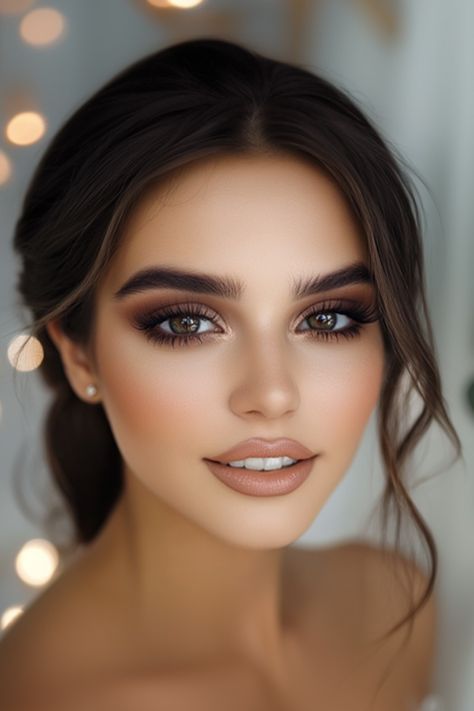 Smokey Eye Makeup Wedding Brown Eyes, Bridesmaid Makeup Smokey Brown, Glamorous Bridesmaid Makeup, Makeup Wedding Looks For Brown Eyes, Dark Eyes Wedding Makeup, Brown Eyes Smokey Makeup, Wedding Makeup Inspiration Brown Eyes, Makeup For Wedding Brown Eyes, Smokey But Natural Makeup