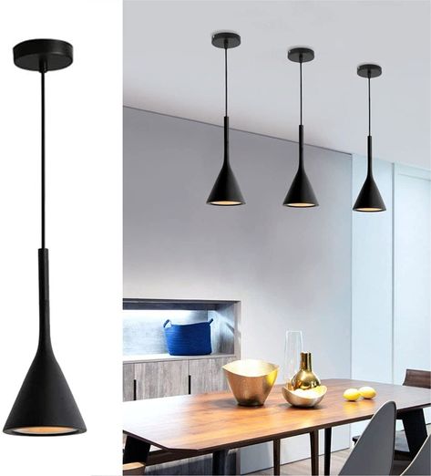 Black Light Fixtures Kitchen, Pendant Lighting Kitchen Island, Pendant Lighting Kitchen, Lighting Kitchen Island, Hanging Lamps For Bedroom, Lighting House, Cone Pendant Light, Hanging Lights Kitchen, Modern Hanging Lights