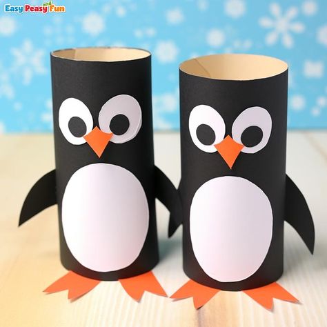 Toilet Paper Roll Penguin Craft for Kids - perfect winter craft idea for kindergarten and preschool Toilet Paper Roll Penguin, Penguin Toilet Paper Roll Craft, Craft From Toilet Paper Roll, Winter Toilet Paper Roll Crafts, Toilet Paper Roll Owl, Loo Roll Crafts Kids, Black And White Crafts For Kids, Toilet Tissue Roll Crafts, Animal Projects For Preschool