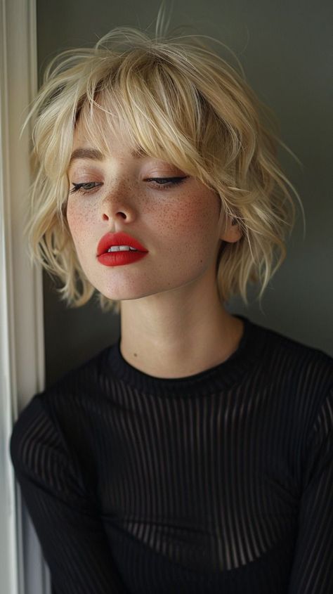 Choppy Blonde Bob, Short Hair Fringe, Short Blonde, Bob Haircut, Short Blonde Hair, Hairstyles For Women, 인물 사진, Short Haircuts, Short Hair Cuts For Women