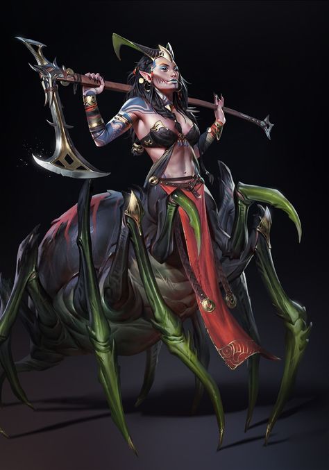 Drider Character Art, Drider Art, Dnd Stories, Female Character Concept, Monster Girl, Fantasy Monster, Dungeons And Dragons Homebrew, Mythical Creatures Art, Monster Art