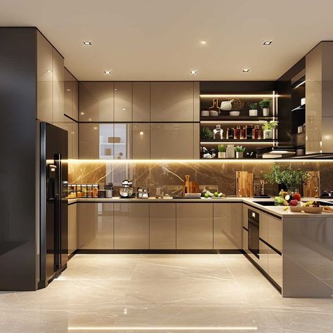 2 Side Kitchen Ideas, Custom Kitchen Cabinets Modern, Small Kitchen Ideas Modern Luxury, Kitchen Interior Modern, Kitchen Wardrobe Design, Model Dapur, Minimal Kitchen Design, Elegant Kitchen Design, Latest Kitchen Designs