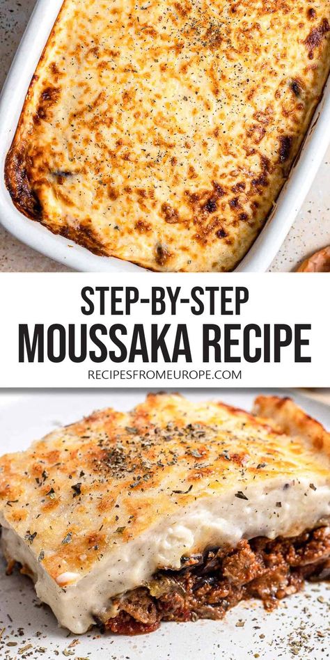 Want to make delicious Moussaka? This classic layered dish made with eggplant, minced meat, and Bechamel sauce is worth the effort! Beef Moussaka Recipe, Lamb Moussaka Recipes, Moussaka Recipe Greek Easy, Best Moussaka Recipe, Musaka Recipe, Moussaka Recipe Greek, Lebanese Moussaka, Vegetarian Moussaka Recipe, Lamb Moussaka