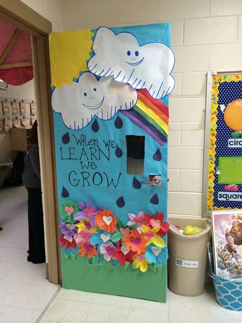 Spring into learning with this cute classroom door idea!  Credit: Michelle Dupois Education: Class Door Decorations, Spring Classroom Door, Classroom Door Decorating, Preschool Door, Spring Door Decoration, Door Ornament, Classroom Welcome, School Door Decorations, Spring Classroom