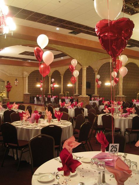 Valentine’s Day Decorations “Royal Hall” | Kings Hall Banquets Church Valentines, Valentine Dinner Party, Fun Valentines Day Ideas, Valentines Party Decor, Valentine Centerpieces, Dance Decorations, Valentine Table Decorations, Valentinstag Party, Banquet Decorations