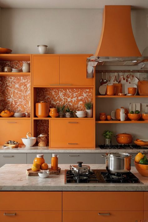 orange kitchen decor, cooking with orange, orange kitchen accessories, orange kitchen theme

home decorating ideas, interior design tips, space planning services, kitchen design inspiration Orange Kitchen Cupboards, Yellow And Orange Kitchen, Orange Kitchen Cabinets, Orange Kitchen Ideas, Neutral Kitchen Colors Schemes, Moodboard Orange, Burnt Orange Kitchen, Groovy Kitchen, Orange Kitchens