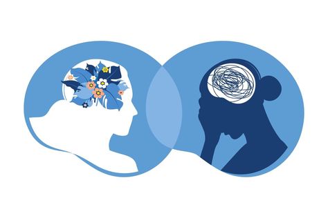 Bipolar disorder mind mental concept. Mood disorder. Dual personality. Mental health. Vector illustration. Flat Dual Personality, Art Psychology, Illustration Flat, Mental Disorders, Medical Illustration, Vector Art, Psychology, Brain, Vector Free